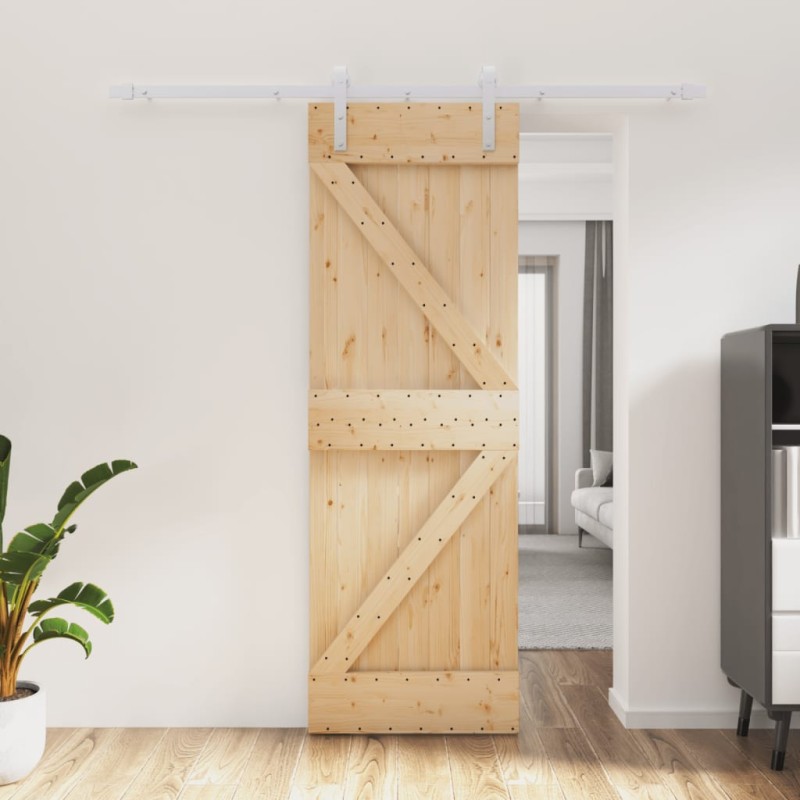 vidaXL Puerta corredera con herrajes madera maciza de pino 70x210 cm vidaXL Puerta corredera con herrajes madera maciza de pino 70x210 cm