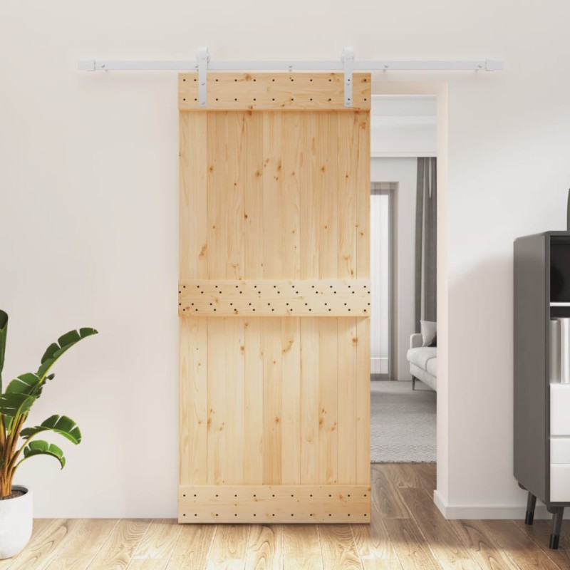 vidaXL Puerta corredera con herrajes madera maciza de pino 90x210 cm vidaXL Puerta corredera con herrajes madera maciza de pino 90x210 cm