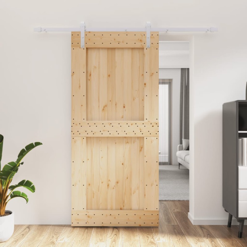vidaXL Puerta corredera con herrajes madera maciza de pino 95x210 cm