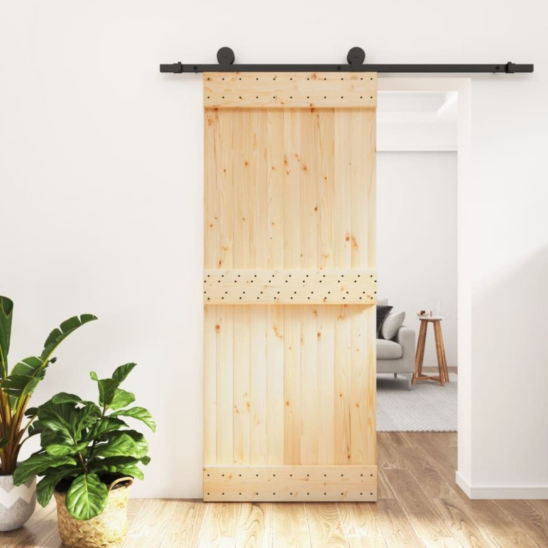 vidaXL Puerta corredera con herrajes madera maciza de pino 85x210 cm vidaXL Puerta corredera con herrajes madera maciza de pino 85x210 cm