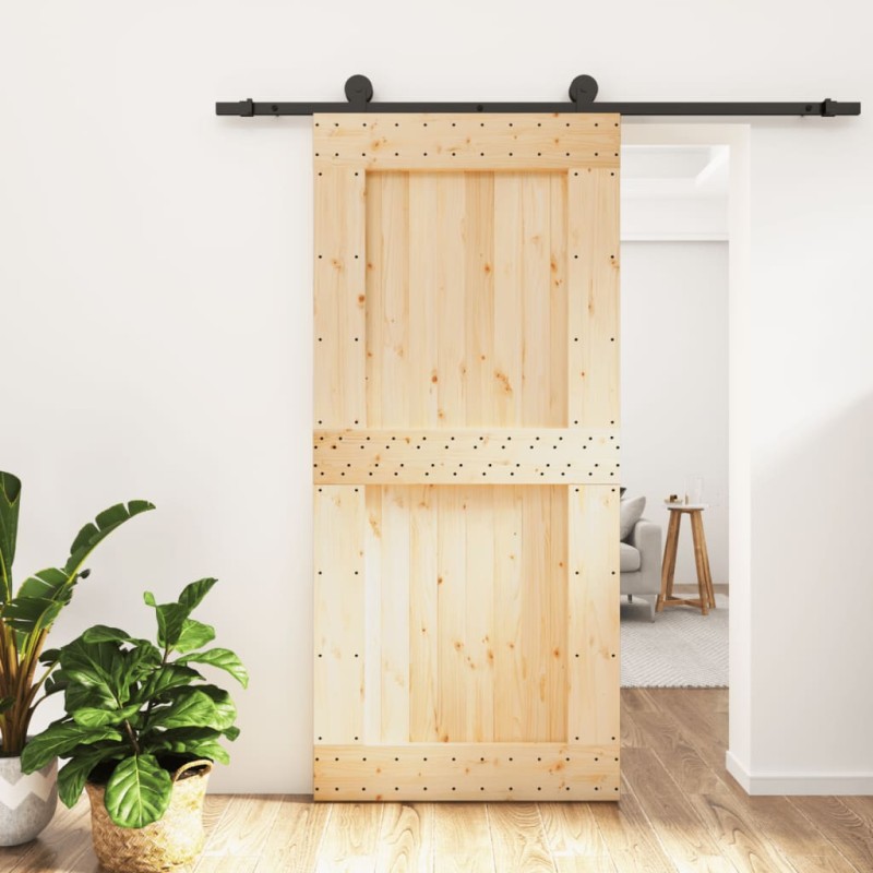 vidaXL Puerta corredera con herrajes madera maciza de pino 95x210 cm vidaXL Puerta corredera con herrajes madera maciza de pino 95x210 cm