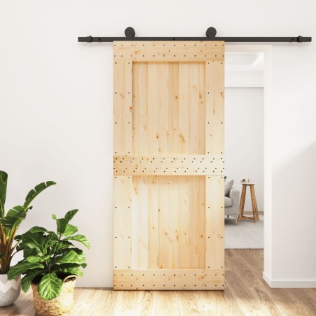 vidaXL Puerta corredera con herrajes madera maciza de pino 95x210 cm