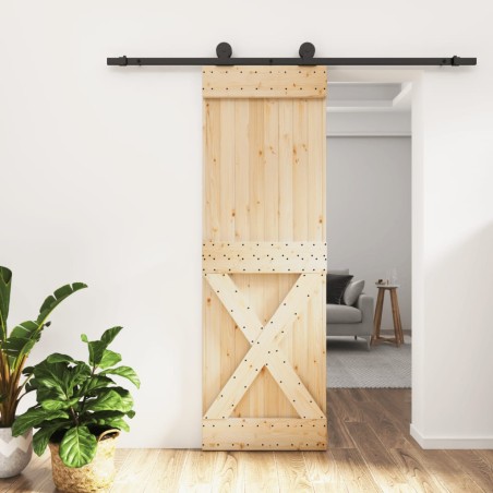 vidaXL Puerta corredera con herrajes madera maciza de pino 70x210 cm