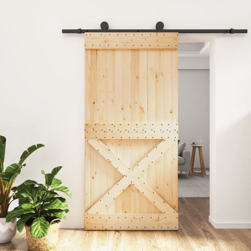vidaXL Puerta corredera con herrajes madera maciza de pino 100x210 cm vidaXL Puerta corredera con herrajes madera maciza de pino 100x210 cm