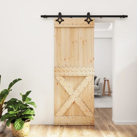 vidaXL Puerta corredera con herrajes madera maciza de pino 80x210 cm
