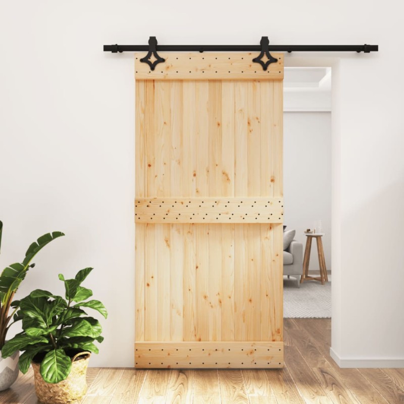 vidaXL Puerta corredera con herrajes madera maciza de pino 100x210 cm vidaXL Puerta corredera con herrajes madera maciza de pino 100x210 cm