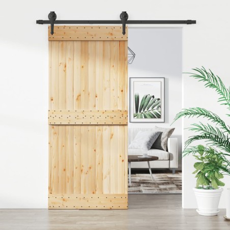 vidaXL Puerta corredera con herrajes madera maciza de pino 90x210 cm