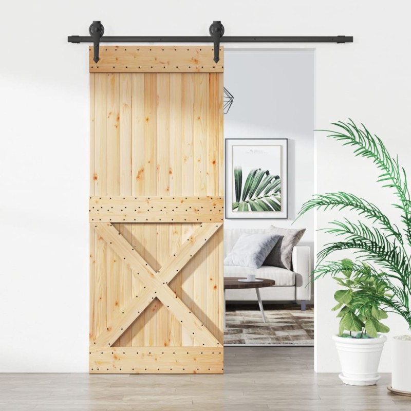vidaXL Puerta corredera con herrajes madera maciza de pino 85x210 cm vidaXL Puerta corredera con herrajes madera maciza de pino 85x210 cm