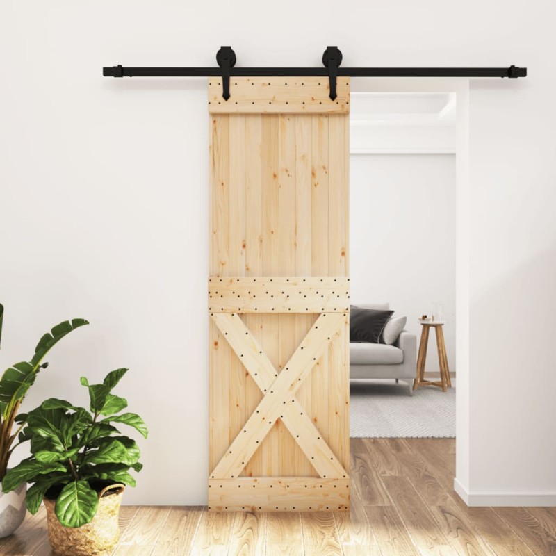 vidaXL Puerta corredera con herrajes madera maciza de pino 70x210 cm