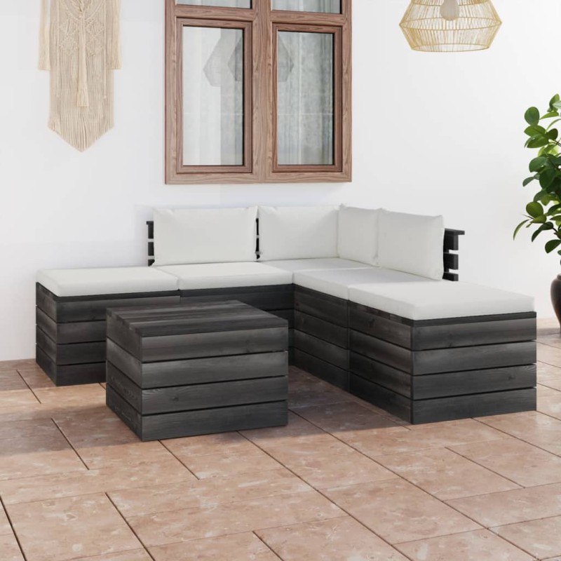 vidaXL Muebles de jardín de palets 6 piezas cojines madera maciza pino vidaXL Muebles de jardín de palets 6 piezas cojines madera maciza pino