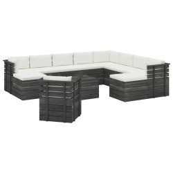 vidaXL Muebles de palets de jardín 12 pzas cojines madera maciza pino