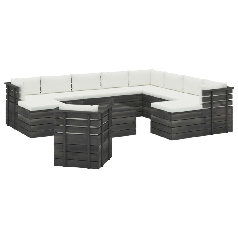 vidaXL Muebles de palets de jardín 12 pzas cojines madera maciza pino vidaXL Muebles de palets de jardín 12 pzas cojines madera maciza pino