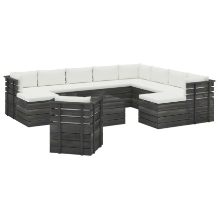 vidaXL Muebles de palets de jardín 12 pzas cojines madera maciza pino