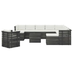vidaXL Muebles de palets de jardín 12 pzas cojines madera maciza pino