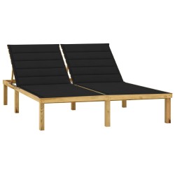 vidaXL Tumbona doble y cojines negros madera pino impregnada 