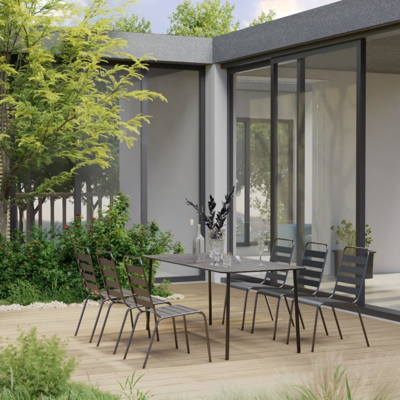 vidaXL Juego de comedor de jardín 7 piezas acero gris oscuro vidaXL Juego de comedor de jardín 7 piezas acero gris oscuro