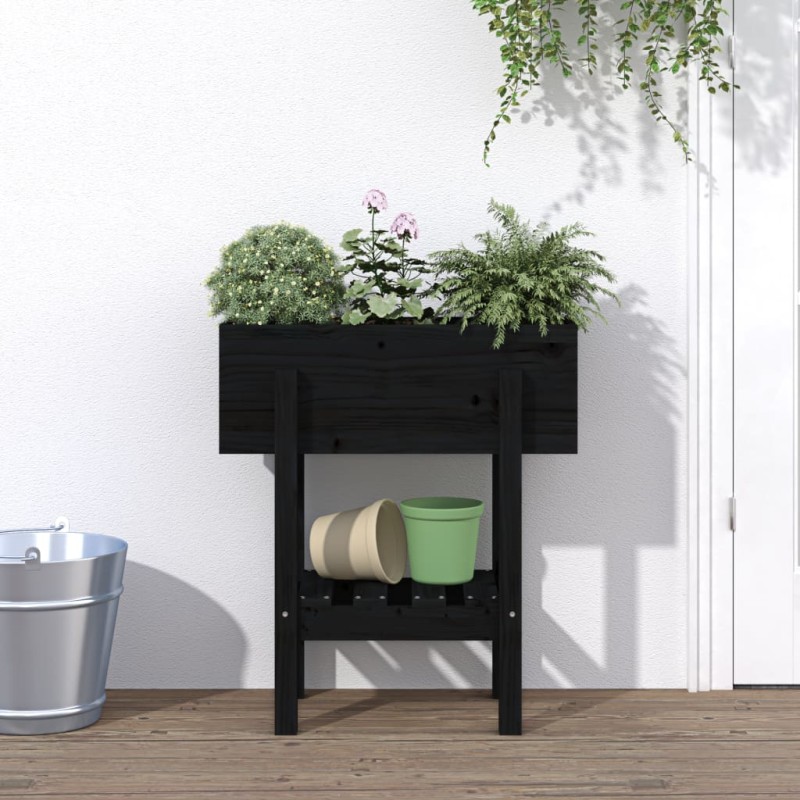 vidaXL Jardinera madera maciza de pino negro 62x30x69 cm vidaXL Jardinera madera maciza de pino negro 62x30x69 cm