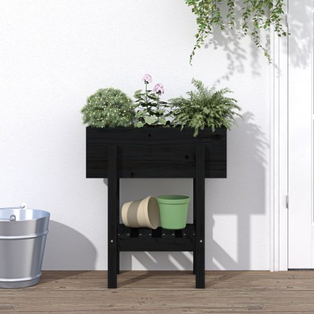 vidaXL Jardinera madera maciza de pino negro 62x30x69 cm 