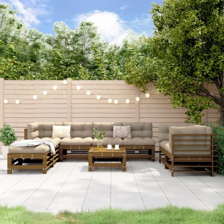 vidaXL Juego muebles de jardín 9 piezas madera maciza pino marrón miel