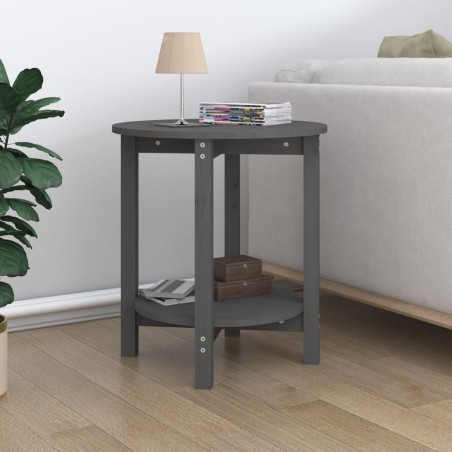 vidaXL Mesa de centro de madera maciza de pino gris Ø55x60 cm
