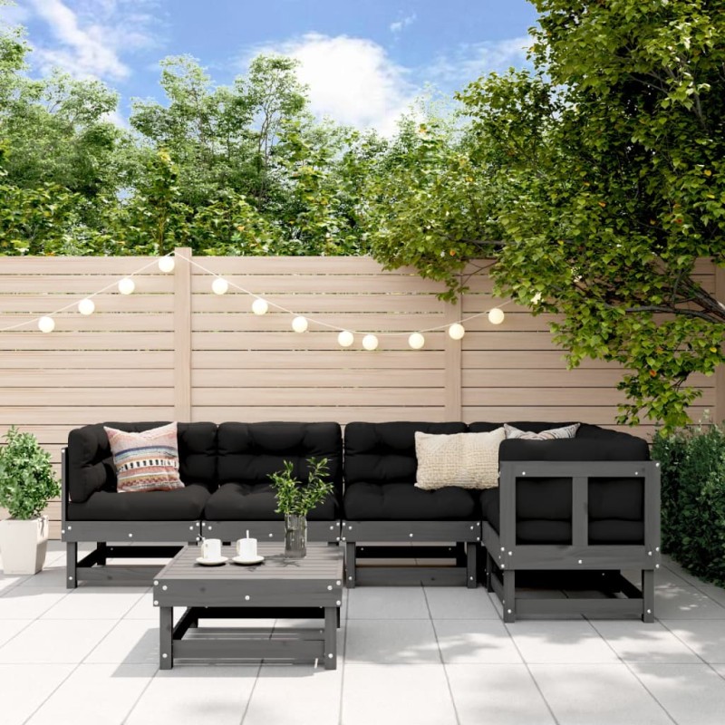 vidaXL Mesa y taburetes altos jardín 6 pzas madera maciza de pino gris vidaXL Mesa y taburetes altos jardín 6 pzas madera maciza de pino gris