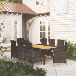 vidaXL Set comedor de jardín 9 piezas y cojines ratán sintético negro