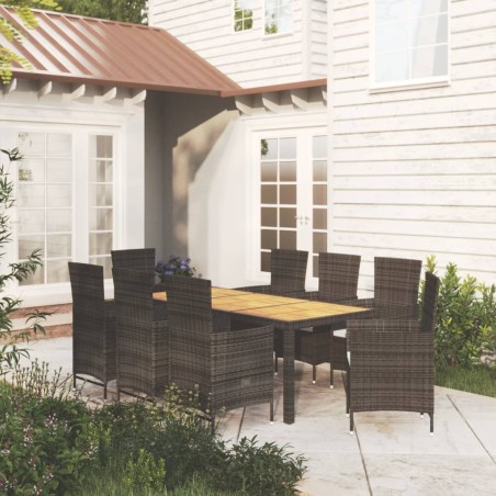 vidaXL Set comedor de jardín 9 piezas y cojines ratán sintético negro