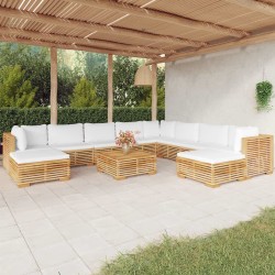 vidaXL Juego muebles de jardín 11 piezas y cojines madera maciza teca