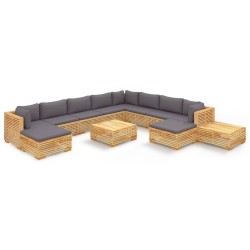 vidaXL Juego muebles de jardín 12 piezas y cojines madera maciza teca