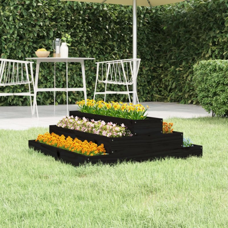 vidaXL Jardinera de madera maciza de pino negro 80x80x27 cm vidaXL Jardinera de madera maciza de pino negro 80x80x27 cm
