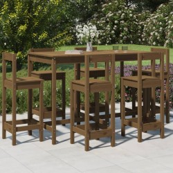 vidaXL Mesa y taburetes altos de jardín 7 pzas madera pino marrón miel