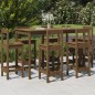vidaXL Mesa y taburetes altos de jardín 7 pzas madera pino marrón miel
