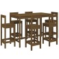 vidaXL Mesa y taburetes altos de jardín 7 pzas madera pino marrón miel