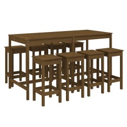 vidaXL Mesa y taburetes altos de jardín 9 pzas madera pino marrón miel