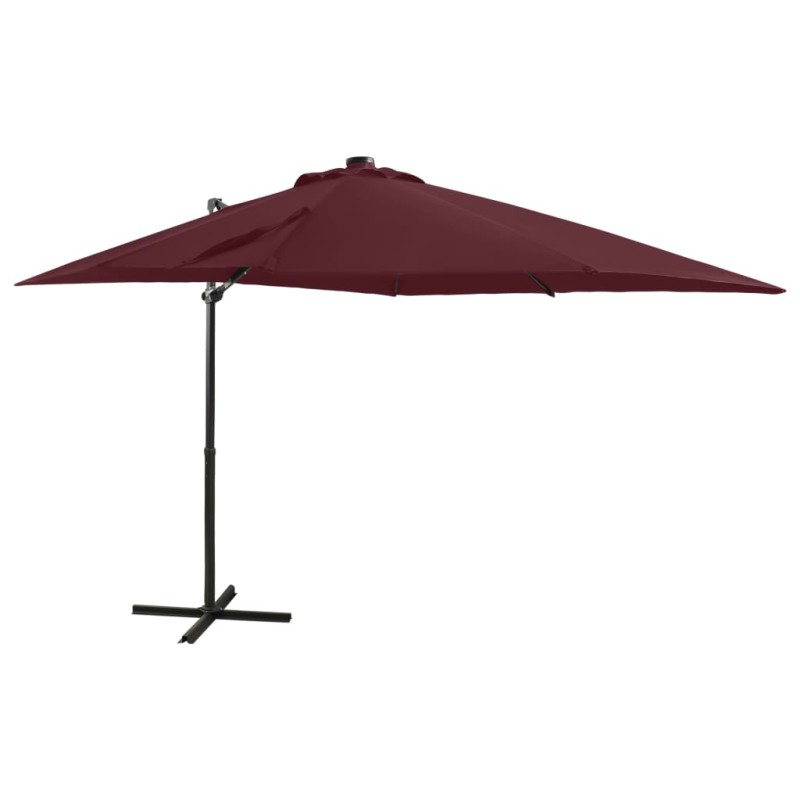 vidaXL Sombrilla voladiza con poste y luces LED burdeos 250 cm