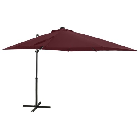 vidaXL Sombrilla voladiza con poste y luces LED burdeos 250 cm