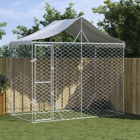vidaXL Perrera exterior con toldo acero galvanizado plata 3x1,5x2,5 m