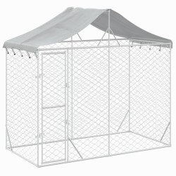 vidaXL Perrera exterior con toldo acero galvanizado plata 3x1,5x2,5 m