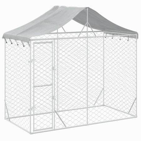 vidaXL Perrera exterior con toldo acero galvanizado plata 3x1,5x2,5 m