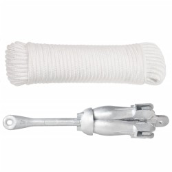 vidaXL Ancla plegable con cuerda hierro maleable plateado 4 kg