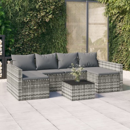 vidaXL Set de muebles de jardín 2 pzas cojines ratán sintético gris