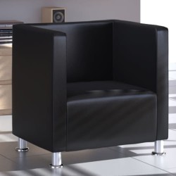 vidaXL Sillón en forma de cubo de cuero sintético negro