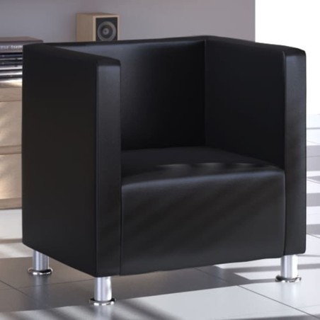 vidaXL Sillón en forma de cubo de cuero sintético negro