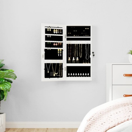vidaXL Espejo con joyero y luces LED para pared blanco