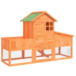 vidaXL Conejera de madera maciza de pino marrón 170x63x113 cm