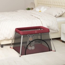 vidaXL Parque infantil para bebés con colchón tela lino rojo