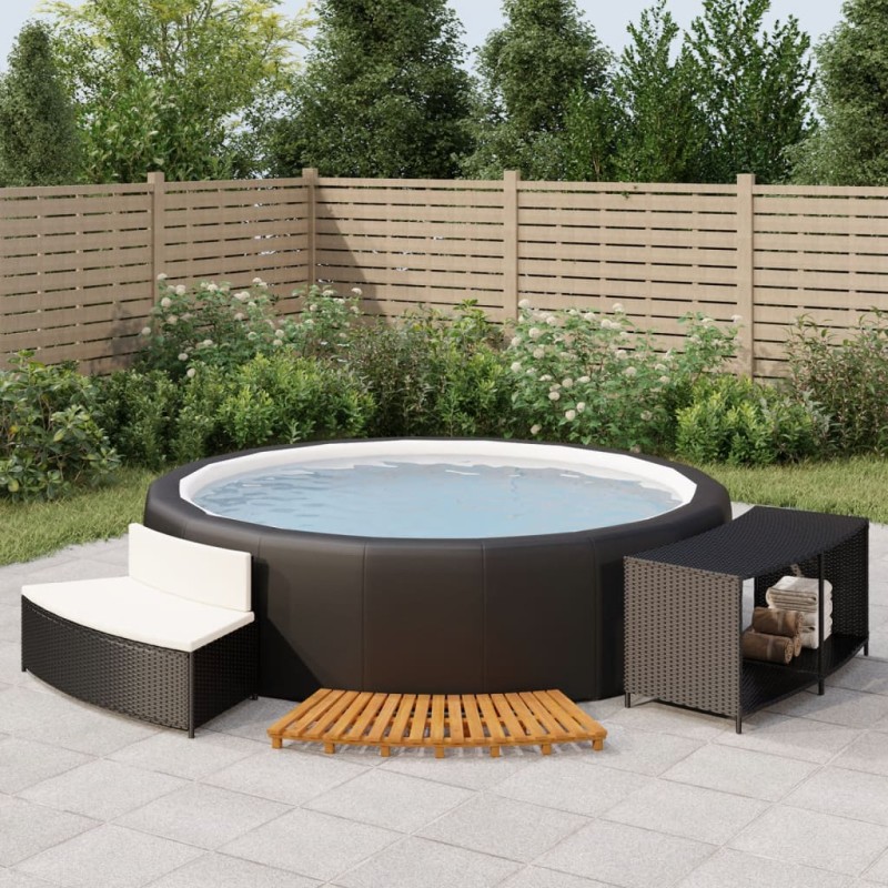 vidaXL Borde bañera hidromasaje madera acacia y ratán sintético negro vidaXL Borde bañera hidromasaje madera acacia y ratán sintético negro
