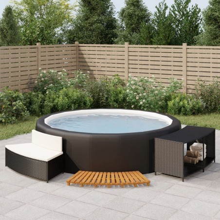 vidaXL Borde bañera hidromasaje madera acacia y ratán sintético negro 