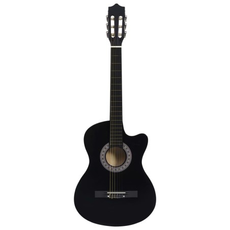 vidaXL Guitarra Clásica Western Cutaway con 6 cuerdas negra 38"