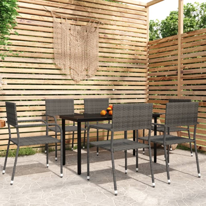 vidaXL Juego de comedor para jardín 7 piezas gris vidaXL Juego de comedor para jardín 7 piezas gris